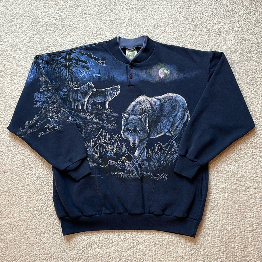 Vintage 90's Navy Wolf Graphic Sweatshirt